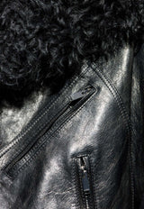 Alexander McQueen Shearling Leather Jacket Black 842589 Q5AP5-1000