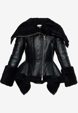 Alexander McQueen Shearling-Trimmed Leather Zip-Up Jacket Black 848222 Q5AP6-1000