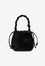 GANNI Bou Croc-Embossed Leather Bucket Bag Black A6965 5894-099