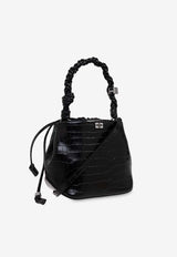 GANNI Bou Croc-Embossed Leather Bucket Bag Black A6965 5894-099