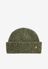 GANNI Knitted Wool Logo Beanie Green A7097 5957-753