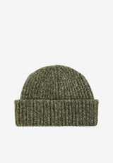 GANNI Knitted Wool Logo Beanie Green A7097 5957-753