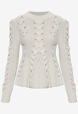 Alexander McQueen Chunky Cable Knit Peplum Sweater Cream 848809 Q1BE1-9004