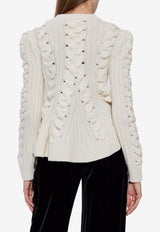 Alexander McQueen Chunky Cable Knit Peplum Sweater Cream 848809 Q1BE1-9004