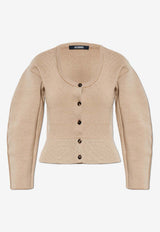 Jacquemus Curve-Sleeved Wool Cardigan Beige CDW00808 AK00185-015