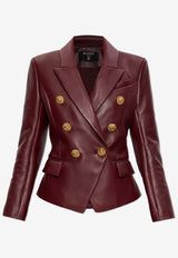 Balmain Double-Breasted Leather Blazer Burgundy FF0SG187 LC62-3AR