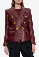 Balmain Double-Breasted Leather Blazer Burgundy FF0SG187 LC62-3AR