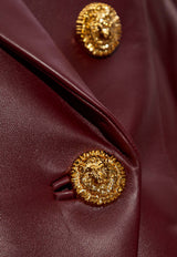 Balmain Double-Breasted Leather Blazer Burgundy FF0SG187 LC62-3AR