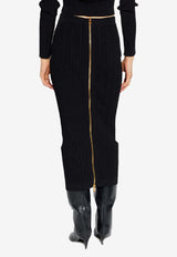 Balmain Decorative-Buttons Pencil Midi Skirt Black FF1LD066 KI50-0PA