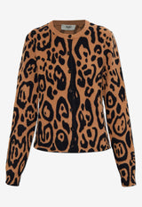 Fendi Leopard Print Cardigan Brown FZE548 AYLZ-F1T6O