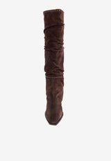 Jimmy Choo Hart 60 Suede Knee-High Boots Brown HART STITCH KB 60 HTW-CHOCOLATE CHOCOLATE