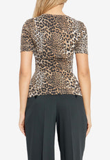 GANNI Leopard Print Slim T-shirt Beige T4405 3675-943