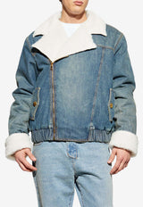 Balmain Shearling-Trimmed Denim Jacket Blue FH0TFB01 DG04-SFG
