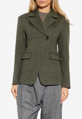 GANNI Wool-Blend Single-Breasted Blazer Green W0752 7019-809