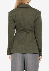 GANNI Wool-Blend Single-Breasted Blazer Green W0752 7019-809