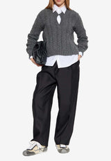 Loewe Cable-Knit Wool Sweater Gray S540Y14KGU 0-GREY