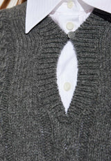 Loewe Cable-Knit Wool Sweater Gray S540Y14KGU 0-GREY