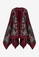 Etro Wool-Blend Floral Jacquard Cape Burgundy WRBD0004 AQ285-X0866