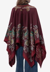 Etro Wool-Blend Floral Jacquard Cape Burgundy WRBD0004 AQ285-X0866