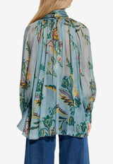 Etro Floral Print Silk Blouse Blue WRJA0150 99SA1M0-X0881
