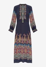 Etro Patterned Midi Long-Sleeved Dress Navy WRHA0431 99SP4G8-X0886
