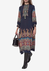 Etro Patterned Midi Long-Sleeved Dress Navy WRHA0431 99SP4G8-X0886