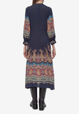Etro Patterned Midi Long-Sleeved Dress Navy WRHA0431 99SP4G8-X0886
