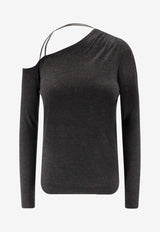 Brunello Cucinelli One-Shoulder Ribbed Sweater Gray M13857309C055_Anthracite_38415063