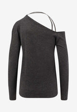 Brunello Cucinelli One-Shoulder Ribbed Sweater Gray M13857309C055_Anthracite_38415063