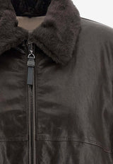 Brunello Cucinelli Aviator Leather Bomber Jacket Brown MPPAH7747C4192_Brown_38415059