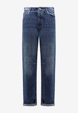 Brunello Cucinelli Embroidered Logo Straight-Leg Jeans Blue M0Z37X1290C1471_DENIM MEDIO_40000235