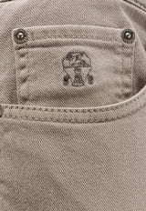 Brunello Cucinelli Logo Embroidered Straight-Leg Pants Beige M277PD3210C7500_BROWN FREDDO_40000240