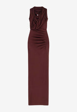 Self-Portrait Draped Knitted Maxi Dress RS26108MBRBROWN_Brown_42176957