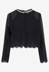 Self-Portrait Rhinestones-Embellished Long-Sleeved Top RS26172TBBLACK_Black_42176810