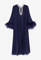 Self-Portrait Silk Long-Sleeved Maxi Dress RS26510MNNAVY_Blue_42176918