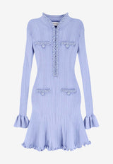 Self-Portrait Ribbed Knitted Mini Dress RS26555SBLBLUE_Blue_42176940