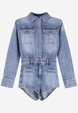Self-Portrait Washed Denim Playsuit Blue RS26801JSABLBLUE_BLUE_42176870