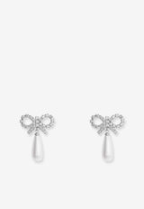 Self-Portrait Bow-Shaped Embellished Pearl Drop Earrings Silver RS26631EPPEARL_PEARL_42176935