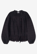Isabel Marant Etoile Polly Lace-Trimmed Blouse Black HT0767FAD1J05E01BK_Black_41973234