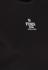 Fendi Logo Embroidered Cropped T-shirt Black FS8110ANQMF0GME_Black_42821573