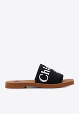 Chloé Woody Linen Logo Slides Black CHC22U188Z3001_Black_41114636