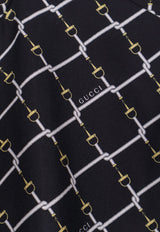 Gucci Horsebit-Print Silk Mini Dress Black 853056ZAUM11173_BLACK WHITE MC_44132614