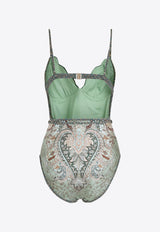 Zimmermann Wanderlust Scallop One-Piece Swimsuit Multicolor 5755WRS262TPTM_Tapestry Teal Multi_44130176