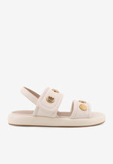PINKO Logo-Plaque Leather Sandals White