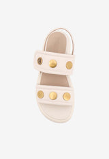 PINKO Logo-Plaque Leather Sandals White