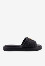 PINKO Logo-Plaque Leather Slides Black