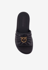 PINKO Logo-Plaque Leather Slides Black