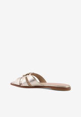 PINKO Logo-Plaque Leather Slides Silver