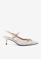 PINKO 50 Logo-Plaque Leather Pumps White