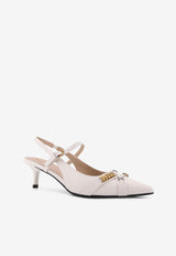 PINKO 50 Logo-Plaque Leather Pumps White